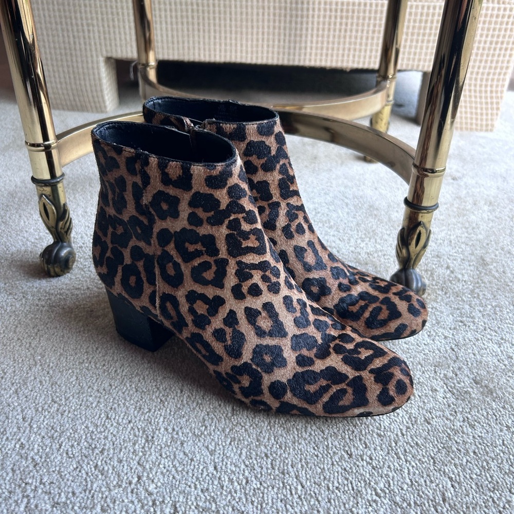 Sam Edelman Black and Brown Leopard Edith Cow Fur Booties Size 7.5